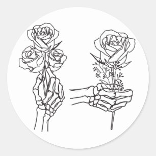 Sticker Rond Squelette mains tenant des Roses