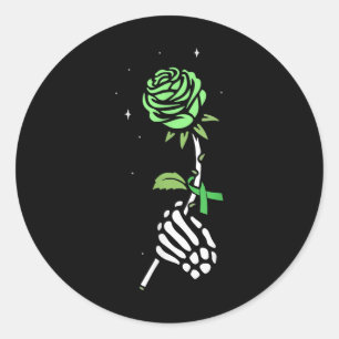 Sticker Rond Squelette Mains Vert Ruban Sensibilisation à la sa
