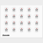 Sticker Rond Squelette Os crâne Noir & Rouge Rose Parties scint (Feuille)