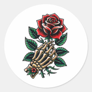 Sticker Rond Squelette Rose à main Graphic Raglan Baseball Tee_
