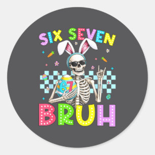 Sticker Rond Squelette Six Sept 67 Frère 6 7 Lapin Jour de Pâqu