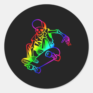 Sticker Rond Squelette sur skateboard Skateur arc-en-ciel Conto
