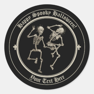 Sticker Rond Squelettes dansants d'Halloween absurdement effray