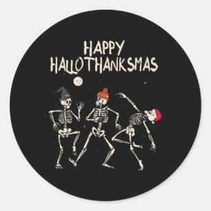 Sticker Rond Squelettes de Hallothanksmas Noël Halloween Merci