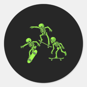Sticker Rond Squelettes de skateboard Halloween garçons skateur
