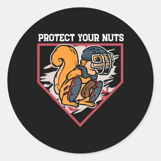 Sticker Rond Squirrel Baseball Catcher Protégez vos nuts Garçon (Devant)
