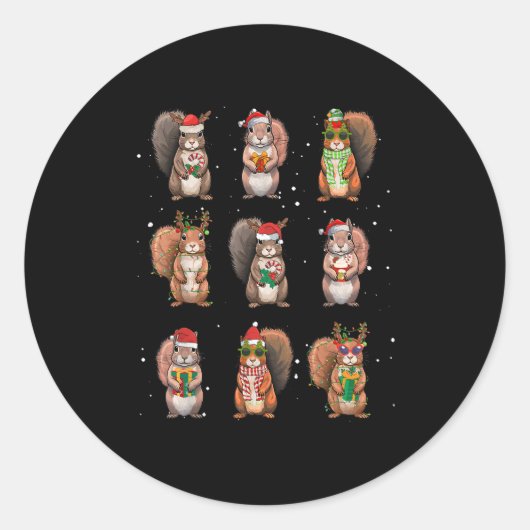 Sticker Rond Squirrels Christmas Lights Decor Funny Squirrel Lo (Devant)