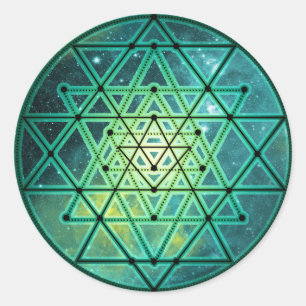 Sticker Rond Sri Yantra vert mystique