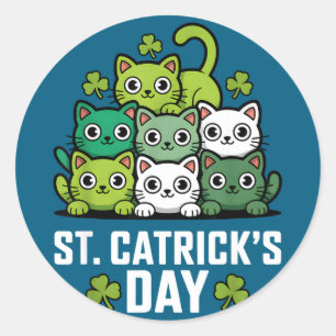 Sticker Rond St catricks jour chat chanceux trèfle irlandais an