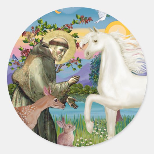 Sticker Rond St Francis - Cheval arabe blanc (Devant)