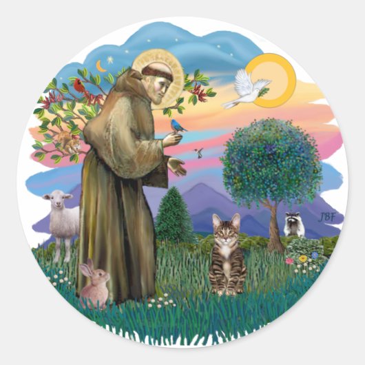 Sticker Rond St François (ff) - Chat tigré tabby (Devant)