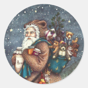 STICKER ROND ST. NICK DANS LA COUVERTURE TEDDY BEAR, NOËL TEDDI