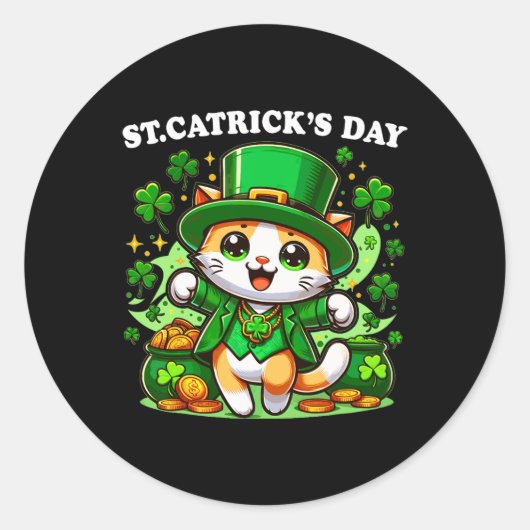 Sticker Rond St patrick Catricks Day Chats Saint Pattys Chat Lo (Devant)