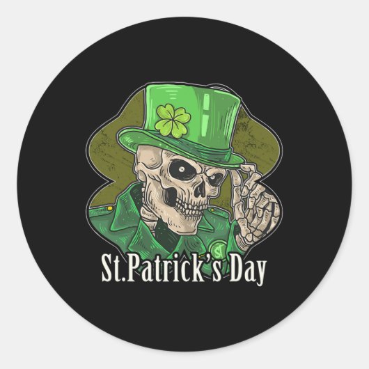 Sticker Rond St Patrick Day Skeleton Clover Fun Sarcastique (Devant)