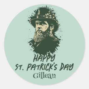 Sticker Rond St. Patrick personnalisé trèfle vintage