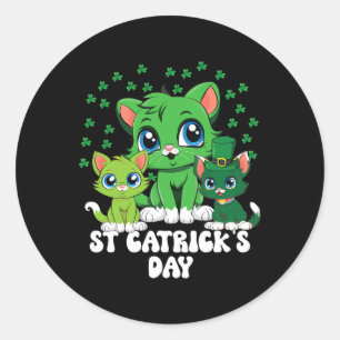 Sticker Rond St Patricks Catricks Day Cats Vert Saint Pattys
