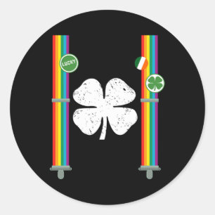 Sticker Rond St. Patrick's Day Arc-en-ciel Suspenders Clover Bo