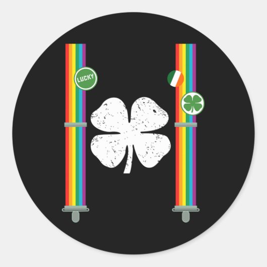 Sticker Rond St. Patrick's Day Arc-en-ciel Suspenders Clover Bo (Devant)