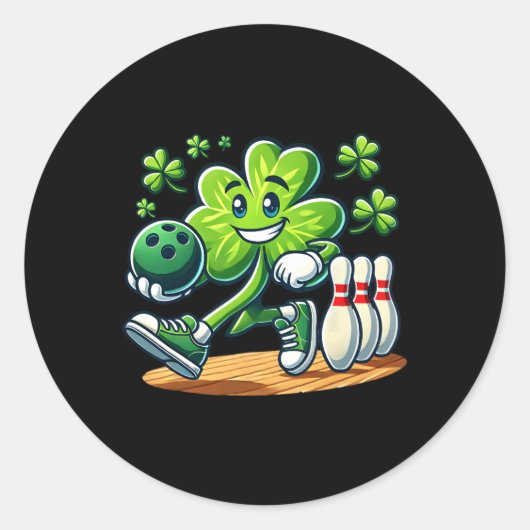 Sticker Rond St Patrick's Day Bowling Boys Girls Cute Shamrock (Devant)