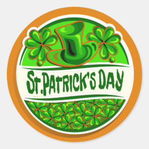 Sticker Rond St Patrick's Day Casquette Shamrock Green Orange
