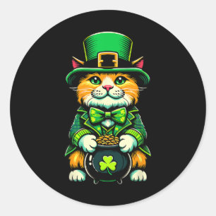 Sticker Rond St Patrick's Day Chat Leprechaun Chat Shamrock irl