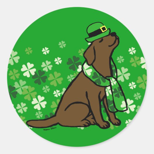 Sticker Rond St. Patrick's Day Chocolat élégant Labrador (Devant)