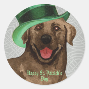 Sticker Rond St. Patrick's Day Chocolate Lab Classic Round Stic