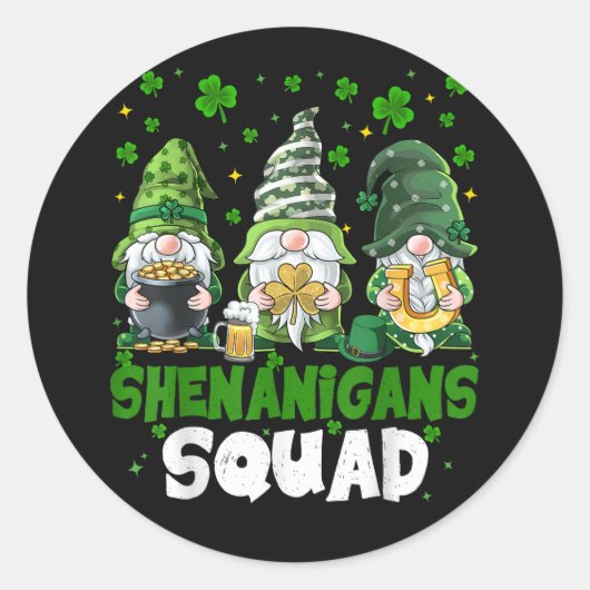 Sticker Rond St Patricks Day Gnomes Shenanigans Squad Saint  (Devant)