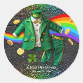 Sticker Rond St. Patrick's Day Gold Rainbow Clover Baby shower (Devant)