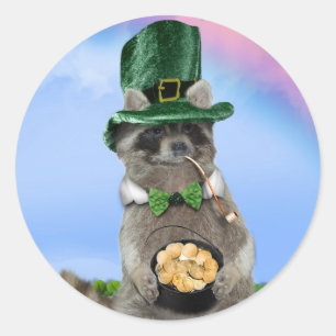 Sticker Rond St Patrick's Day - Lucky Raccoon