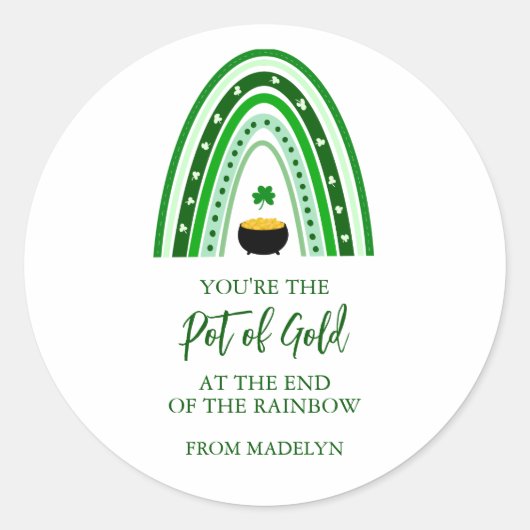 Sticker Rond St. Patrick's Day Pot of Gold Boho Rainbow (Devant)