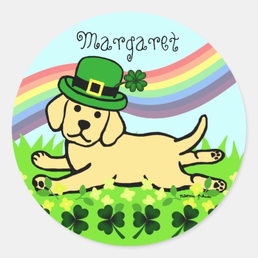 Sticker Rond St. Patrick's Day Yellow Lab Baby (Devant)