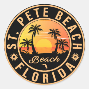 Sticker Rond St Pete Beach Floride Souvenir Palmiers Vintages
