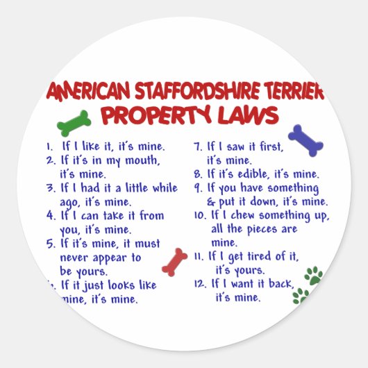 Sticker Rond STAFFORDSHIRE AMÉRICAIN Lois de propriété 2 (Devant)
