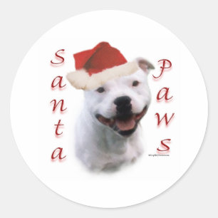 Sticker Rond Staffordshire Bull Terrier Père Noël Paws