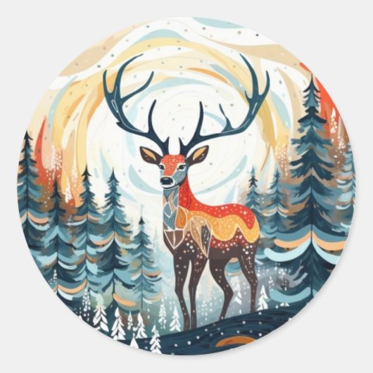 Sticker Rond Stag dans l'autocollant à neige (Devant)