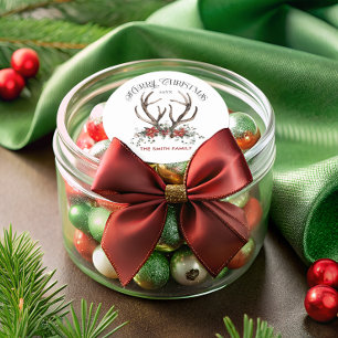 Sticker Rond Stag Joyeux Noël Botanique