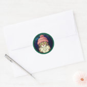 Sticker Rond Stained-Glass Christmas Tabby Cat In Pink Cap (Enveloppe)