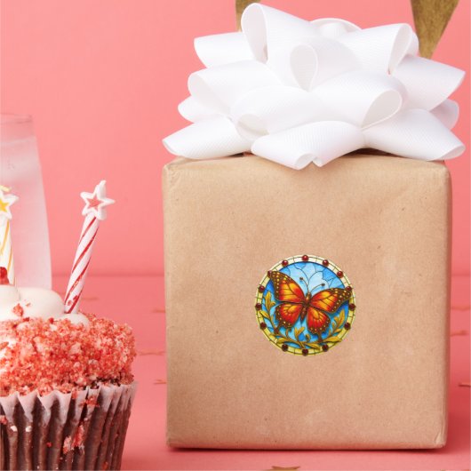 Sticker Rond Stained glass window butterfly (Fête)