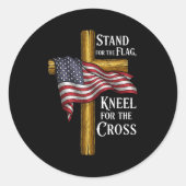 Sticker Rond Stand For Flag Kneel For Cross Patriotic Christian (Devant)