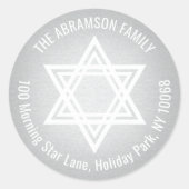Sticker Rond Star of David Faux Silver Foil Adresse de retour (Devant)