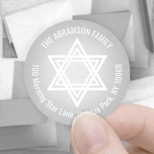 Sticker Rond Star of David Faux Silver Foil Adresse de retour