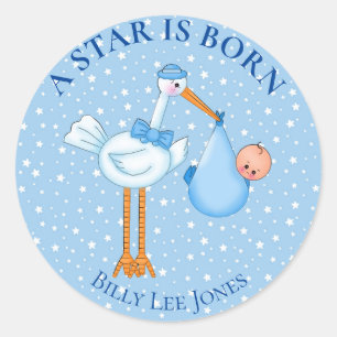 Sticker Rond Star personnalisée est Born Stork Baby Boy