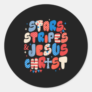 Sticker Rond Star Stripes Jésus Christ Usd Drapeau Indépendance