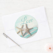 Sticker Rond Starfish and Ribbon Turquoise Love (Enveloppe)