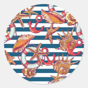 Sticker Rond Starfish and Stripes