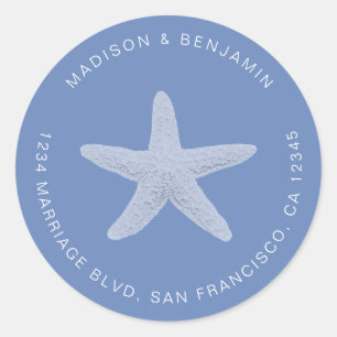 Sticker Rond Starfish Beach Mariage Retour Adresse Bleu