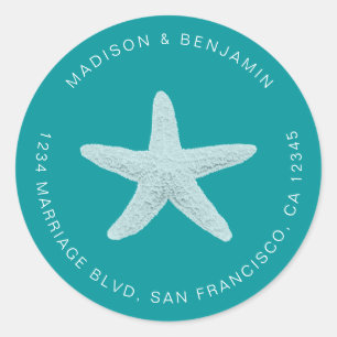 Sticker Rond Starfish Beach Mariage Retour Adresse Green