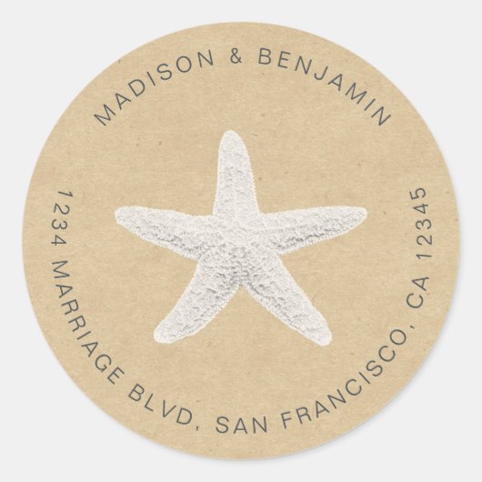 Sticker Rond Starfish Beach Mariage Retour Adresse Kraft (Devant)