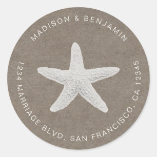 Sticker Rond Starfish Beach Mariage Retour Adresse Kraft
